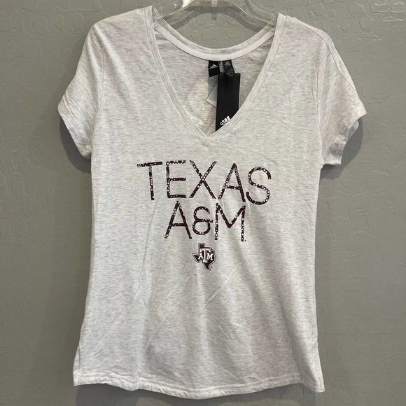 New Adidas Texas AM University V-Neck Short Sleeve Shirt Glitter - Picture 1 of 3